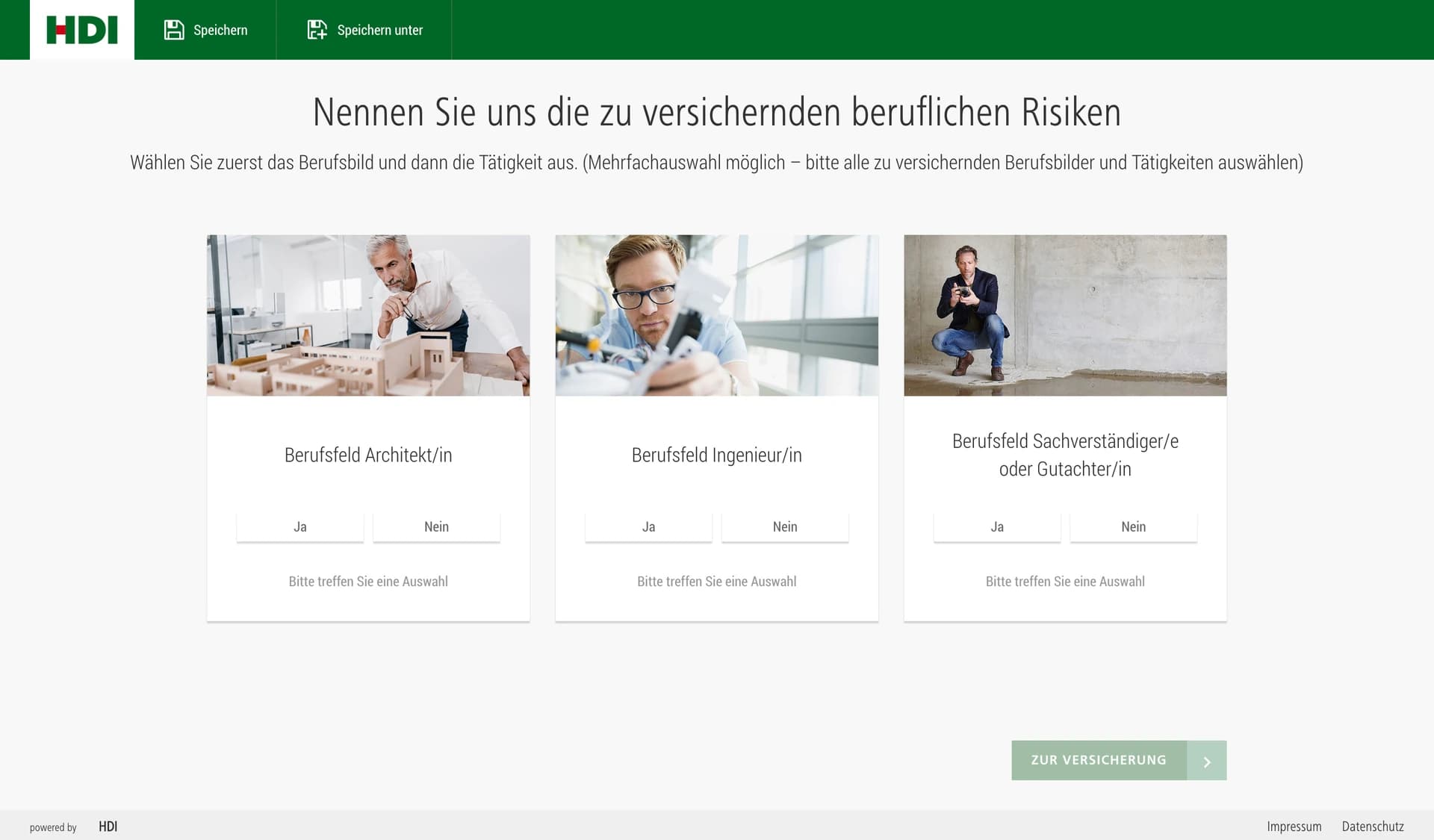 HDI: Auswahl von Architekt, Ingenieur oder Gutachter zu Beginn des Versicherungsantrags