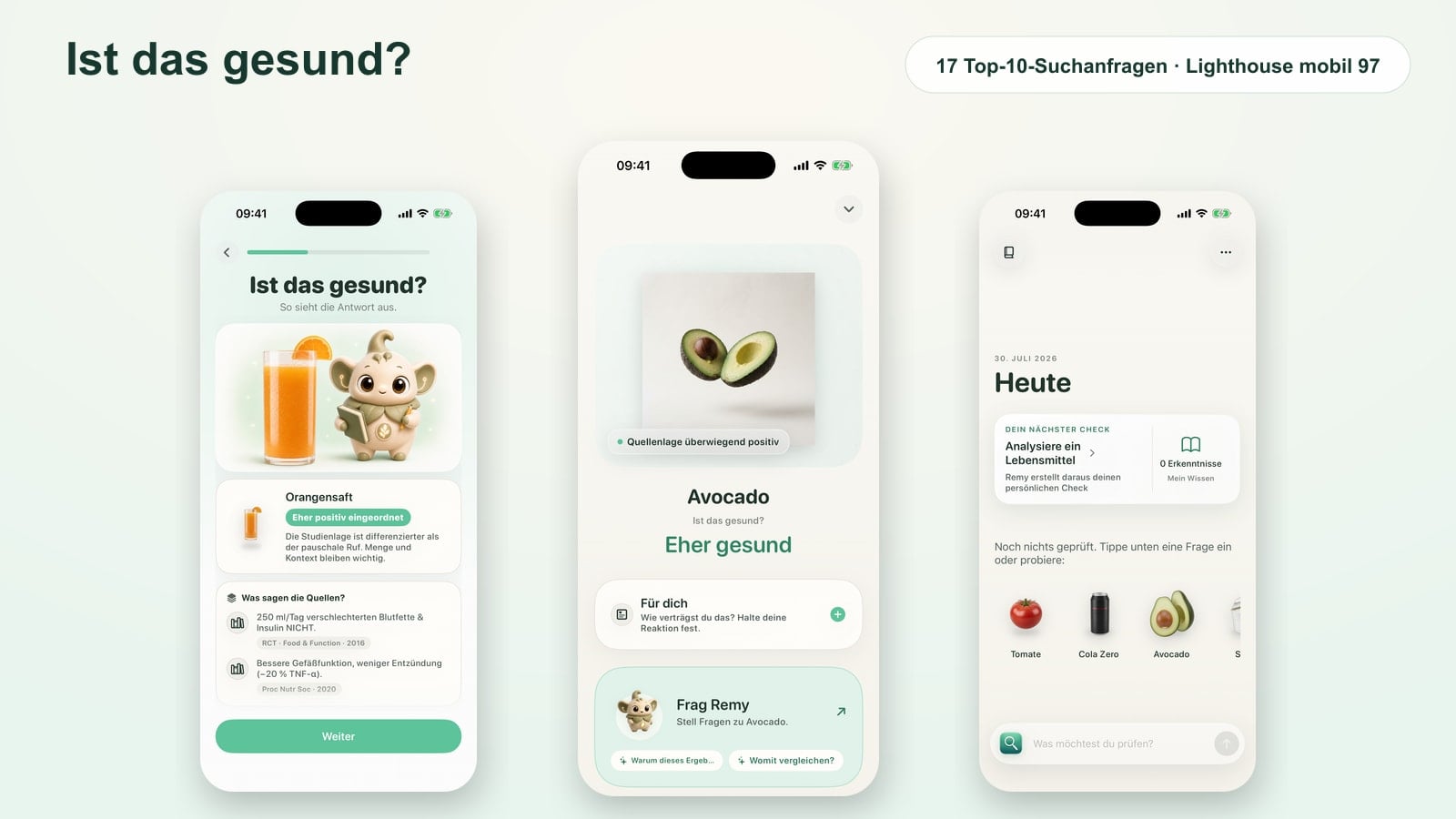 Ist das gesund Portfolio-Komposition mit drei App-Screens und Google-Nachweis