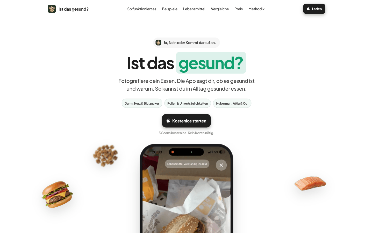 Ist das gesund Website mit App-Erklärung und Download-Hinweis