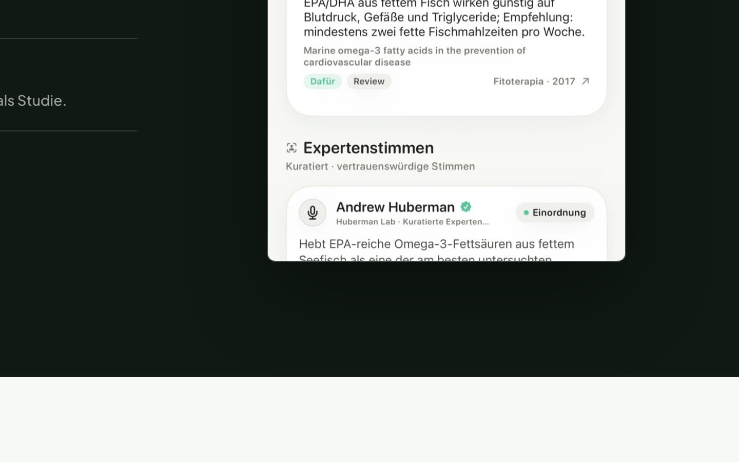 Ist das gesund Website-Abschnitt mit Studien und Quellenlogik