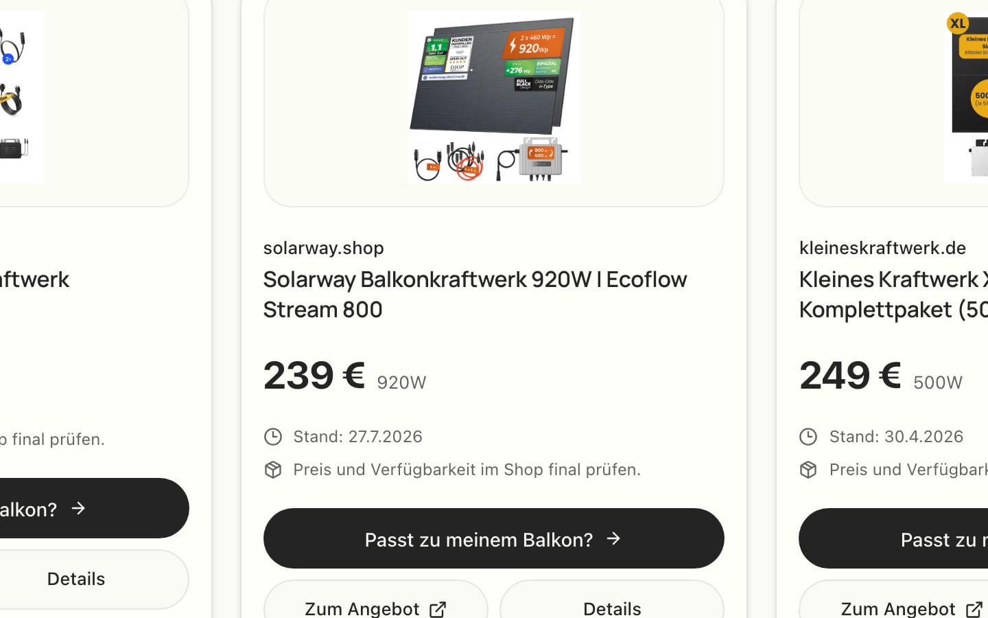 Balkonstrom Startseite mit Rechner und Produktvergleich